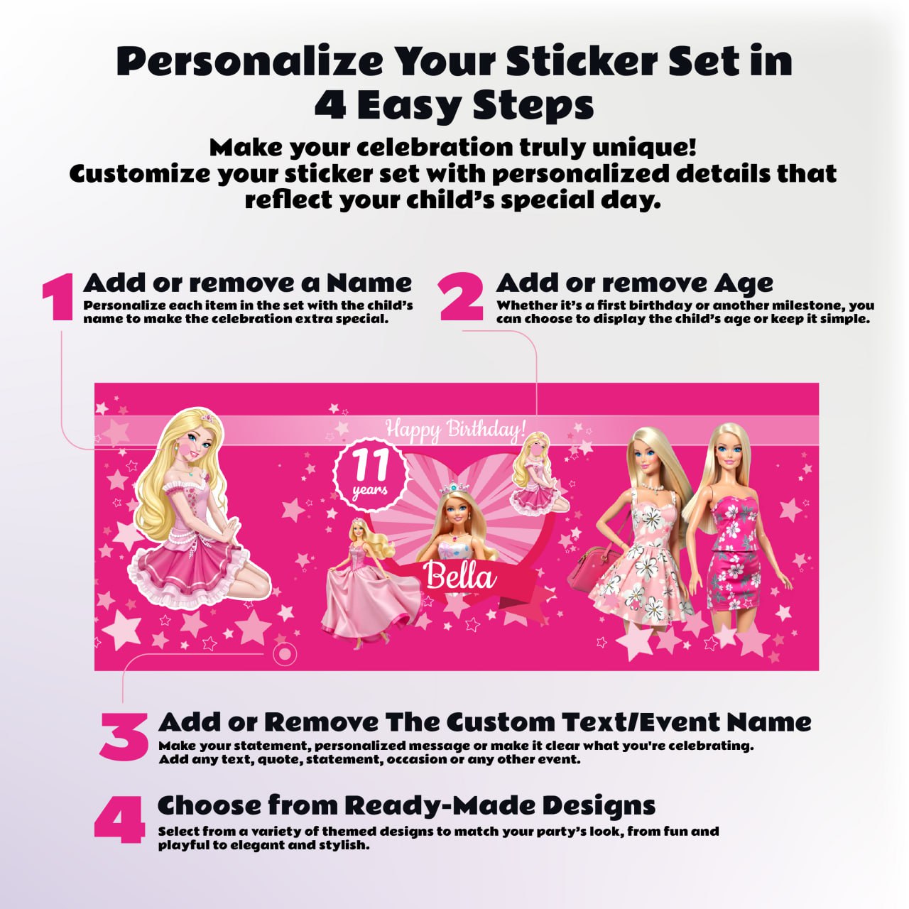 Personalized Pink Princess Birthday Party Decal Set
