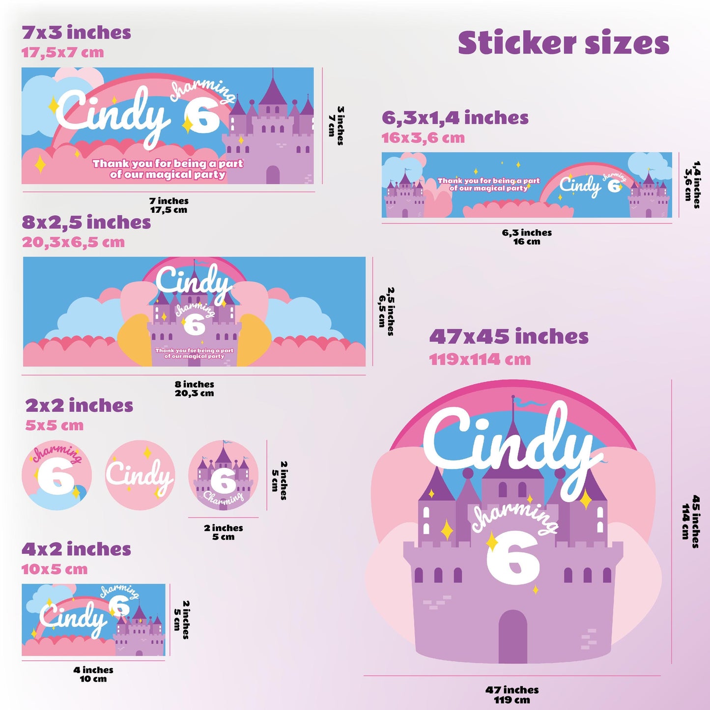 Personalized Kids Birthday Sticker Set | Custom Girls Name Age Party Decor Decals | Table Labels | Birthday Decoration Kit | Party Favor *!