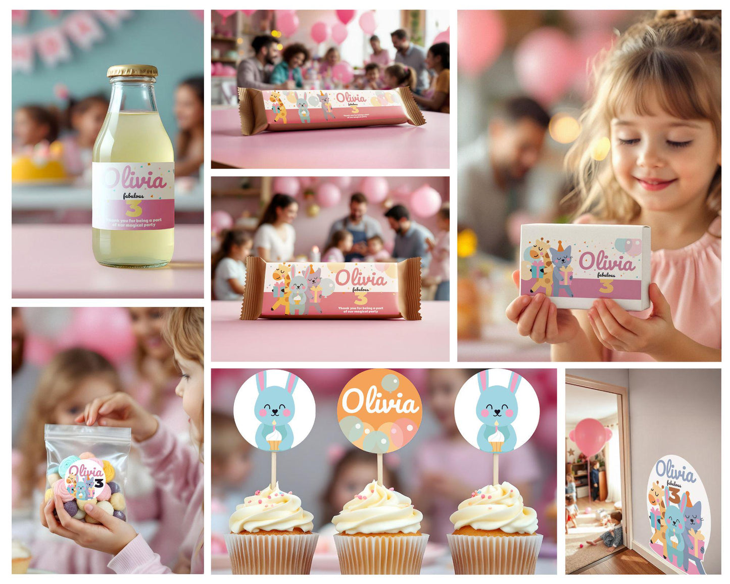 Personalized Kids Party Decal Set | Animal Theme Party Stickers | Custom Name Age Bottle, Box, & Treat Decals | DIY Birthday Decorations *!