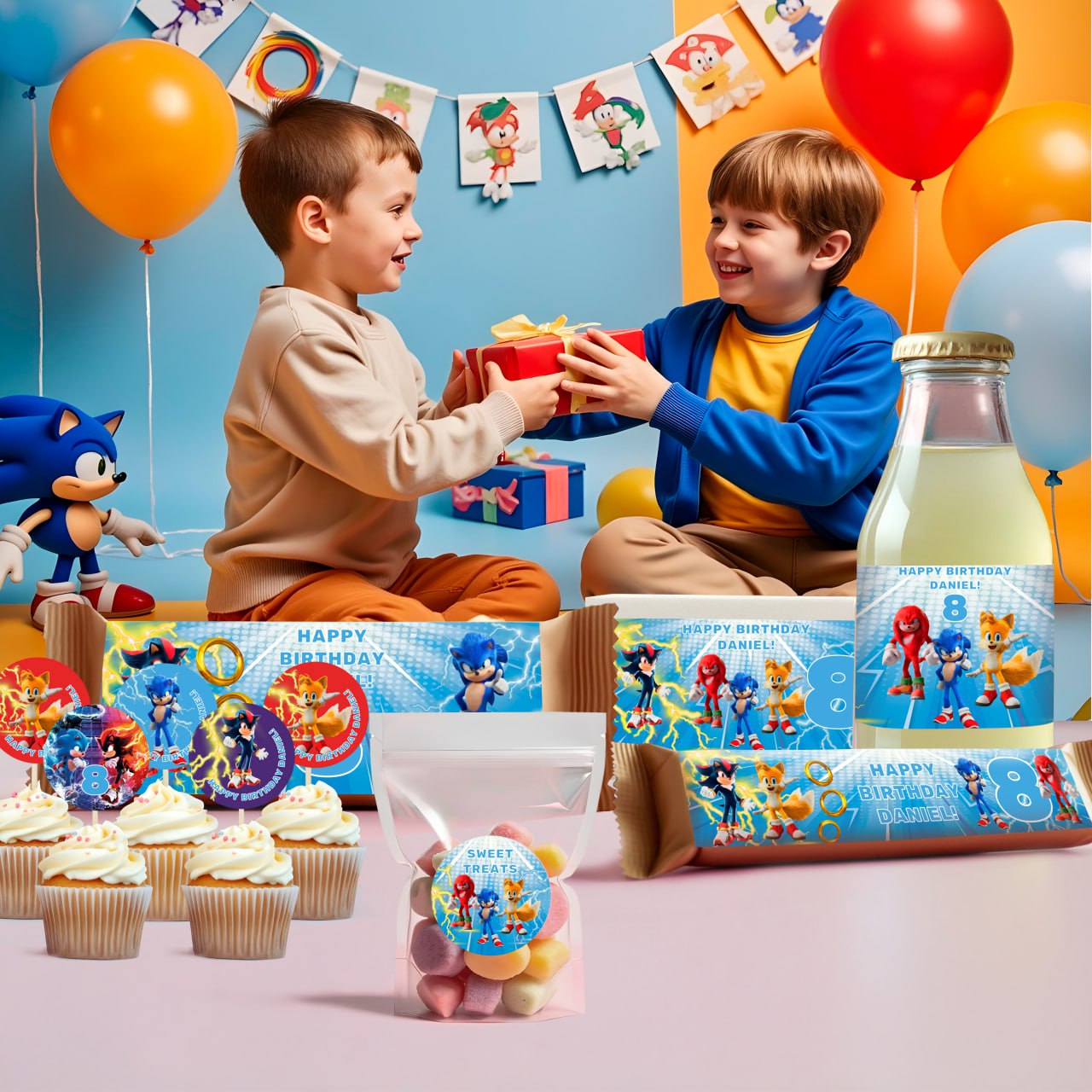 Customizable Super Sonic Themed Birthday Decal Set