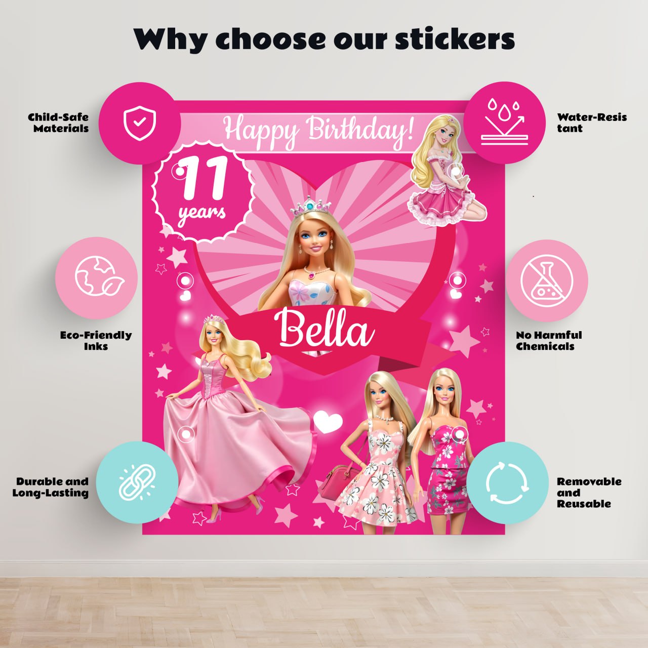 Personalized Pink Princess  Birthday Party Decal Set