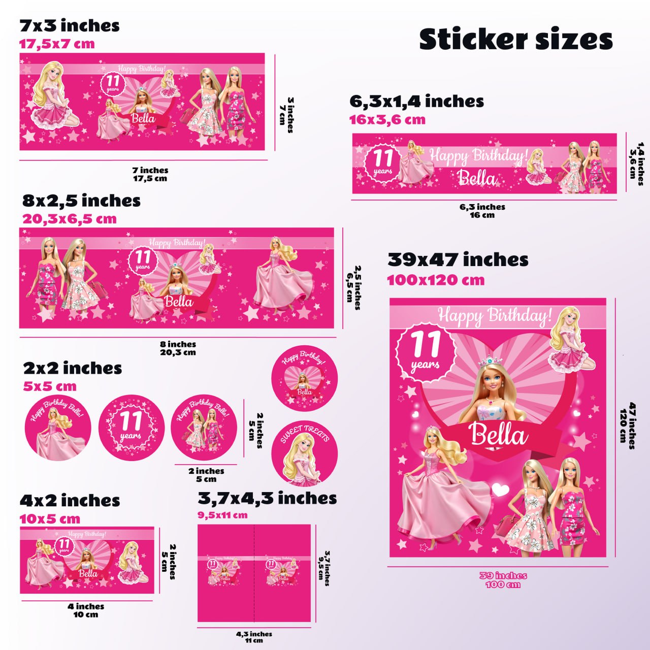 Personalized Pink Princess  Birthday Party Decal Set