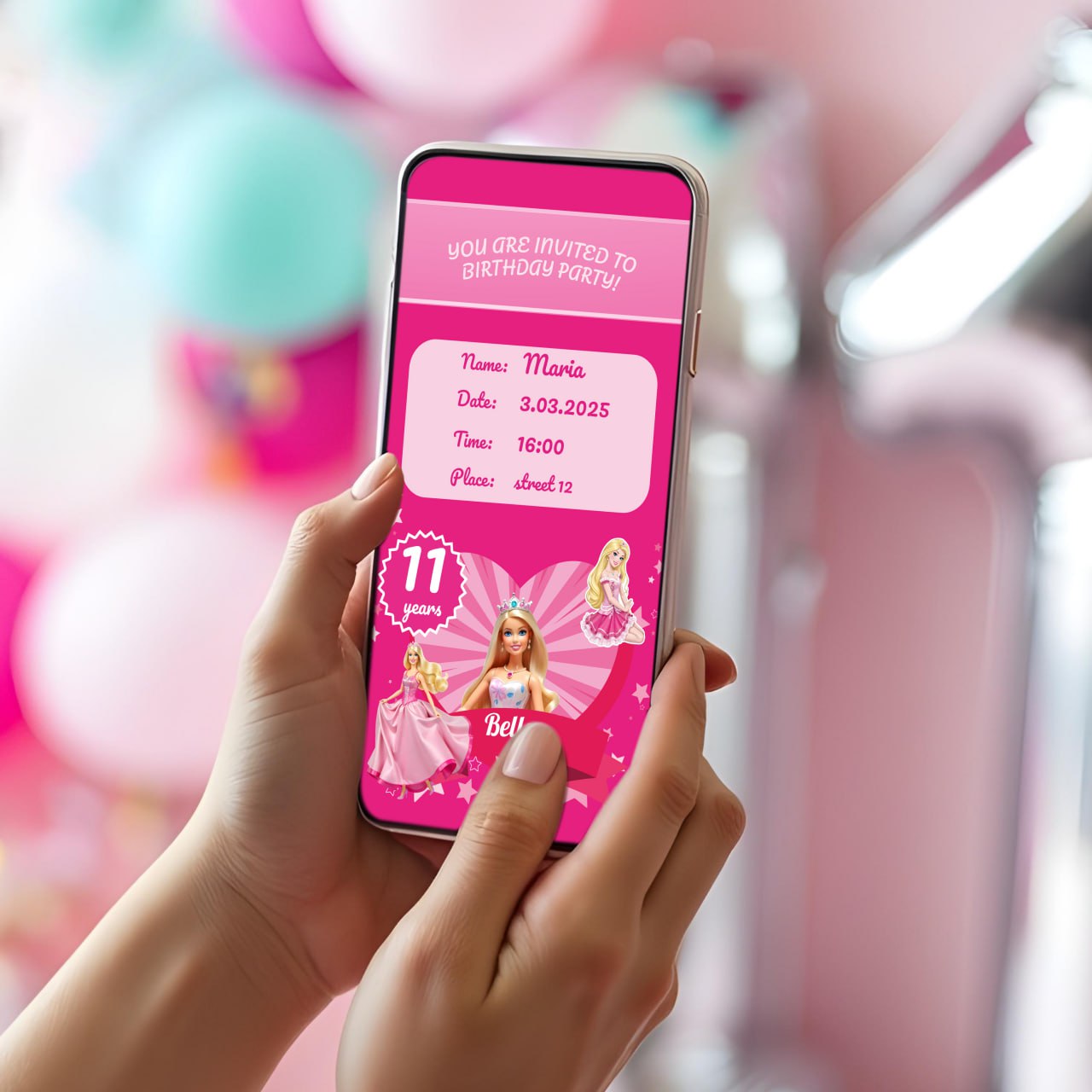 Personalized Pink Princess  Birthday Party Decal Set