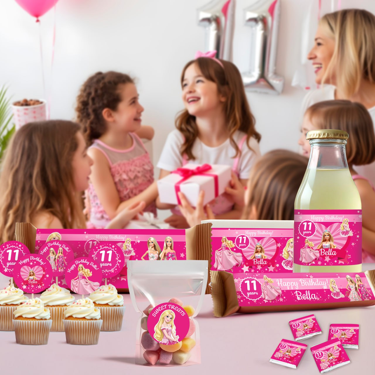 Personalized Pink Princess  Birthday Party Decal Set