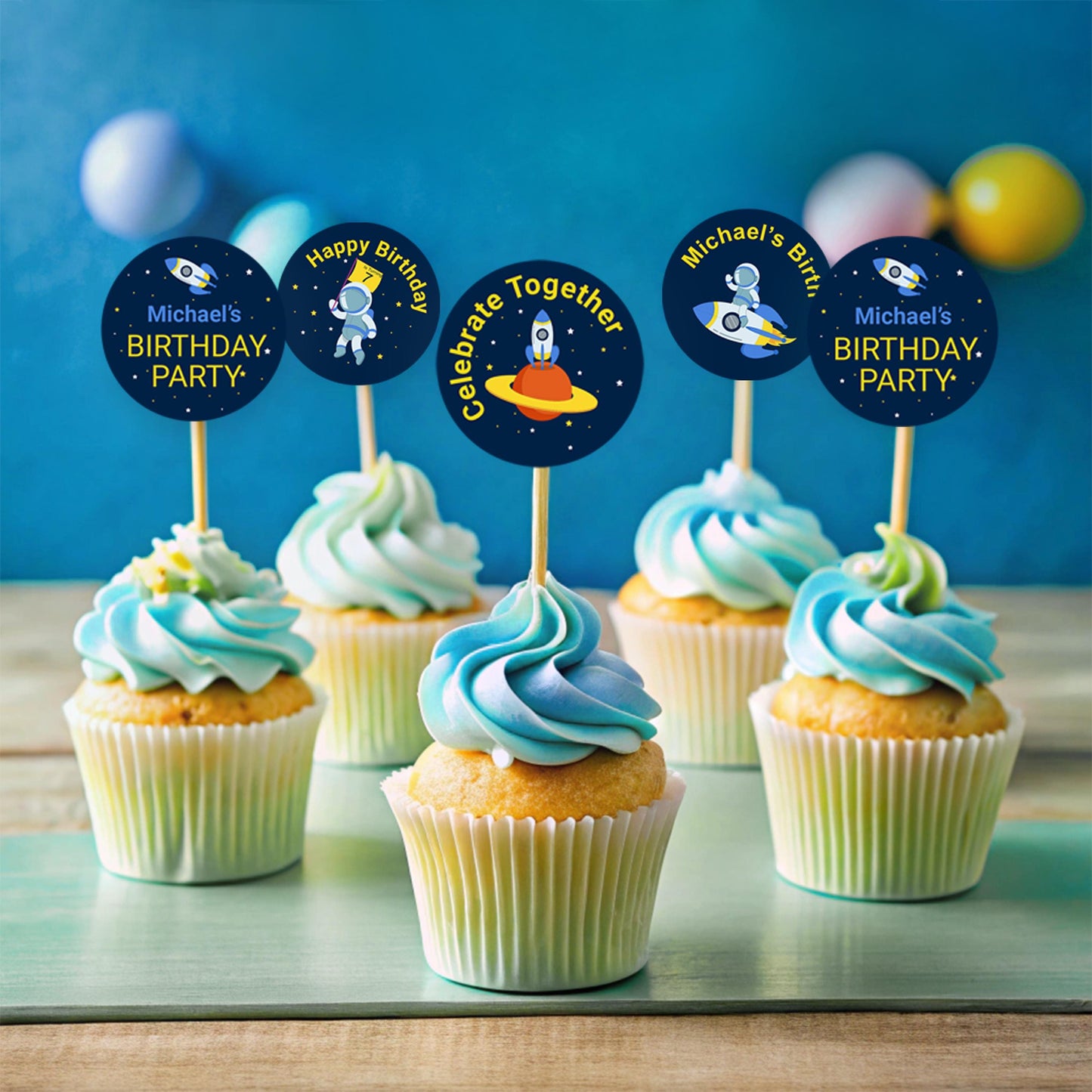Personalized Space Birthday Party Decal Set | Custom Name Age Bottle, Treat Decals | Astronaut Rocket Theme | DIY Boys Party Decorations *!