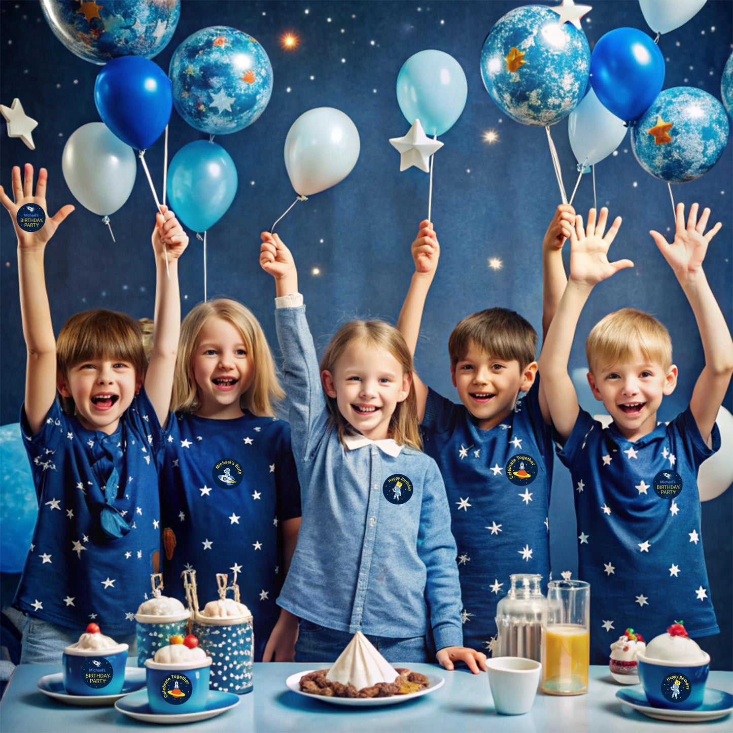 Personalized Space Birthday Party Decal Set | Custom Name Age Bottle, Treat Decals | Astronaut Rocket Theme | DIY Boys Party Decorations *!
