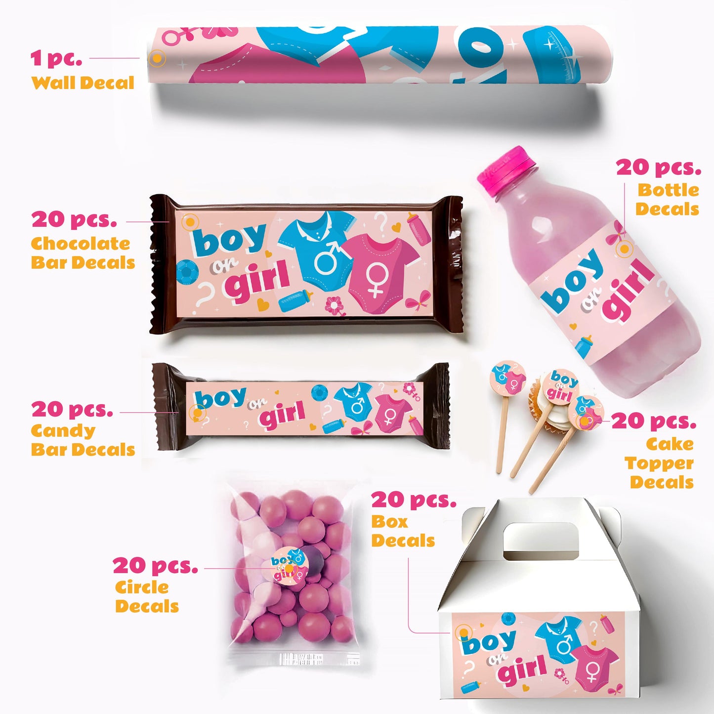 Gender Reveal Party Decal Set | Boy or Girl Theme Decorations | Customizable Baby Shower Stickers | Pink and Blue Baby Shower Decor *!