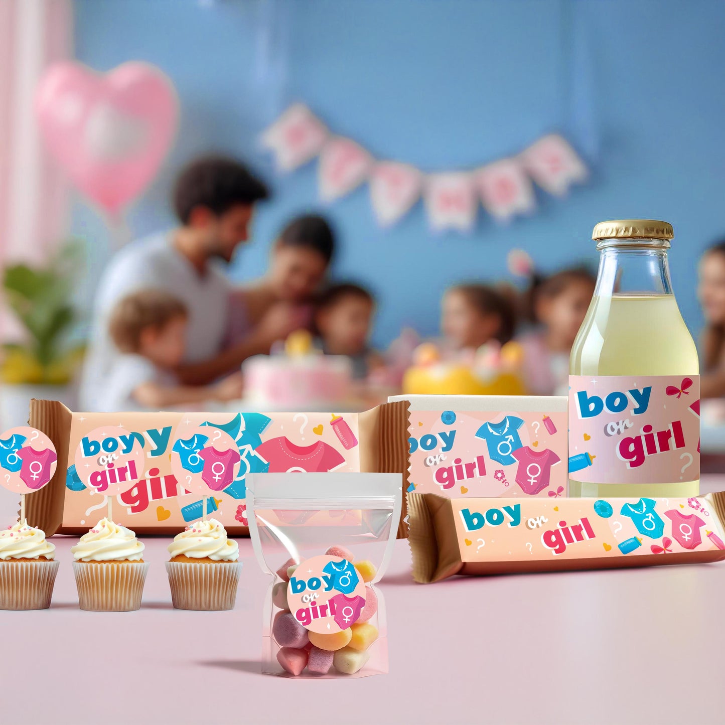 Gender Reveal Party Decal Set | Boy or Girl Theme Decorations | Customizable Baby Shower Stickers | Pink and Blue Baby Shower Decor *!