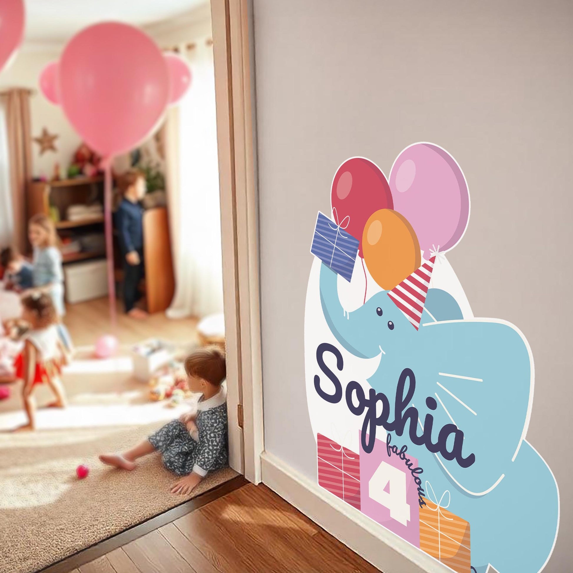 Elephant Birthday Wall Sticker | Customizable Kids Party Decal Decor | Personalized Name, Age & Party Theme Wall Art *!