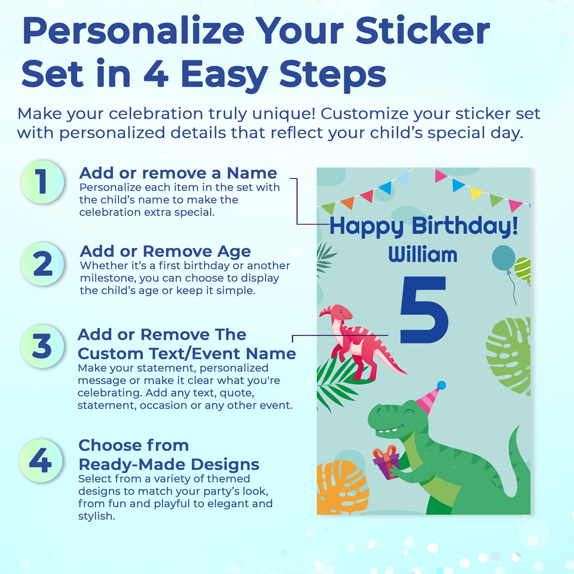 Dinosaur Birthday Wall Sticker | Customizable Birthday Decor | Personalized Dino Wall Decal | Party Decoration Kids Room Mural Removable *!