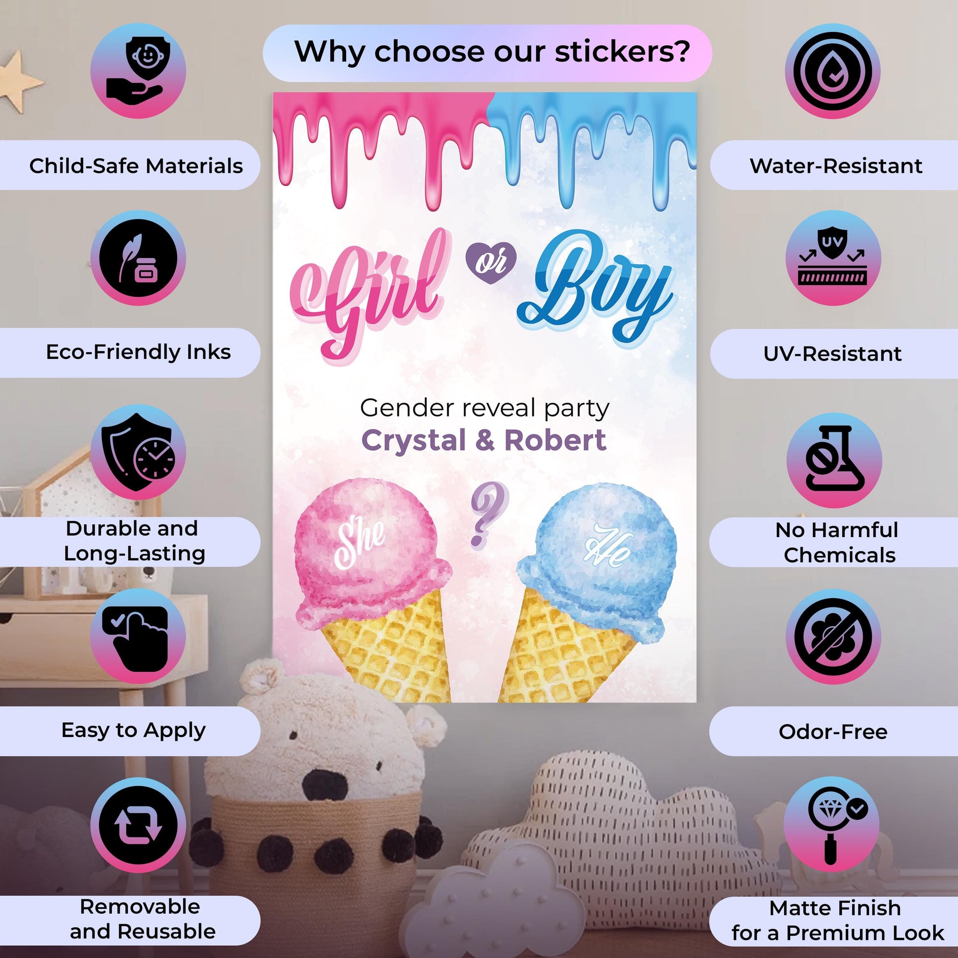 Gender Reveal Party Decal Set | Personalized Boy or Girl Stickers | Ice Cream Theme Party Decor | DIY Baby Shower Decorations Labels *!