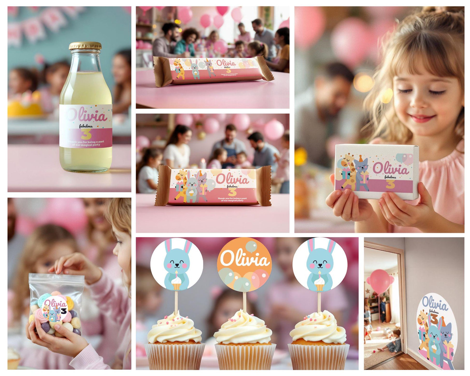 Personalized Kids Party Decal Set | Animal Theme Party Stickers | Custom Name Age Bottle, Box, & Treat Decals | DIY Birthday Decorations *!