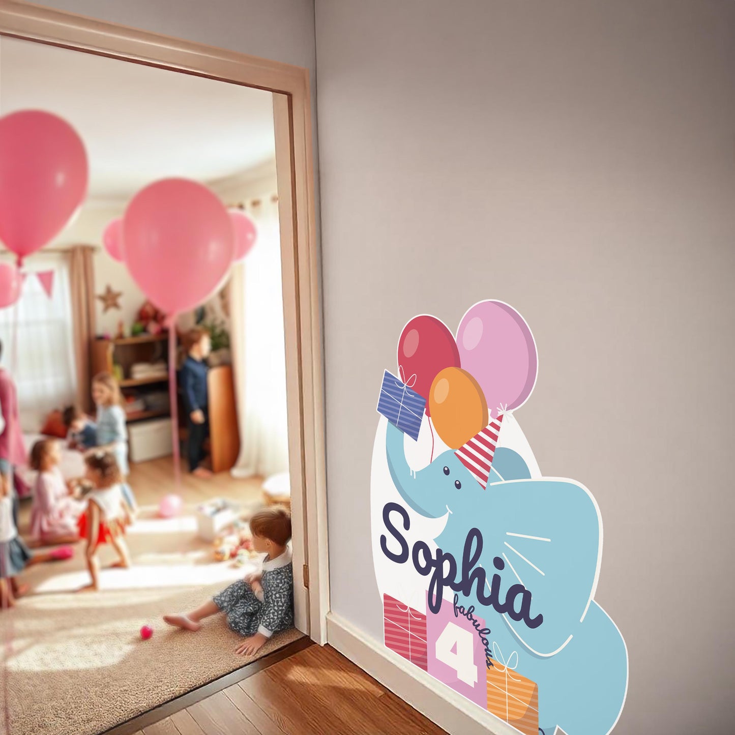 Personalized Elephant Birthday Party Decal Set | Custom Name Age Bottle Treat Decals | Cute Animal Theme | DIY Girls Party Decorations *!