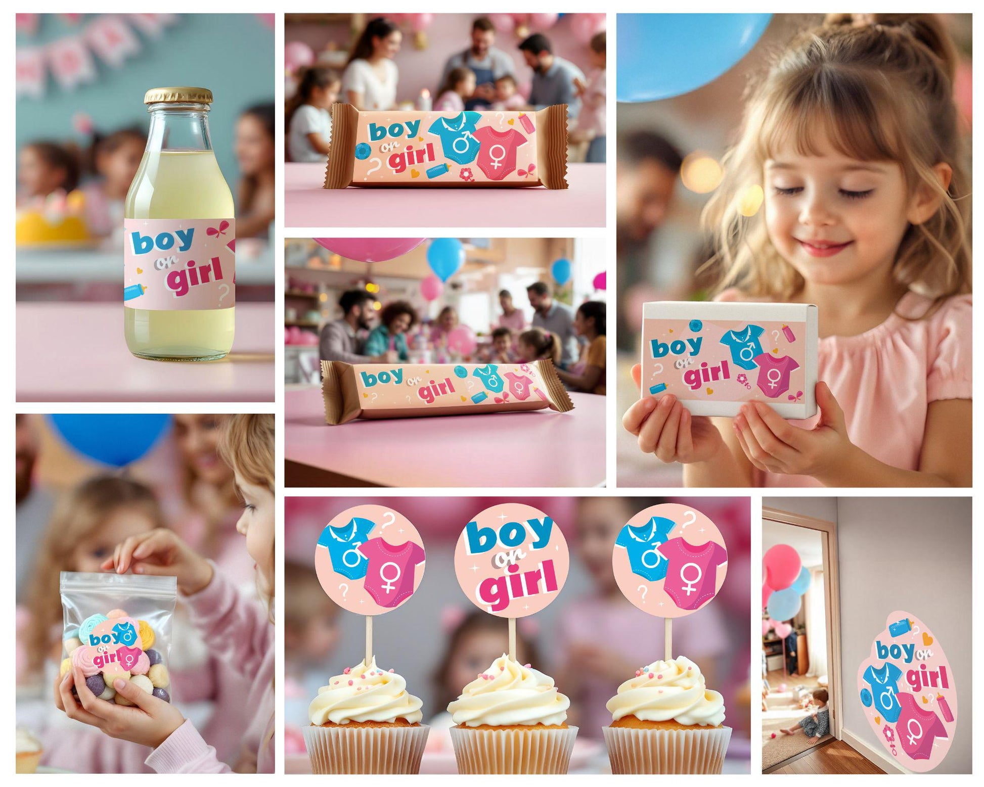 Gender Reveal Party Decal Set | Boy or Girl Theme Decorations | Customizable Baby Shower Stickers | Pink and Blue Baby Shower Decor *!
