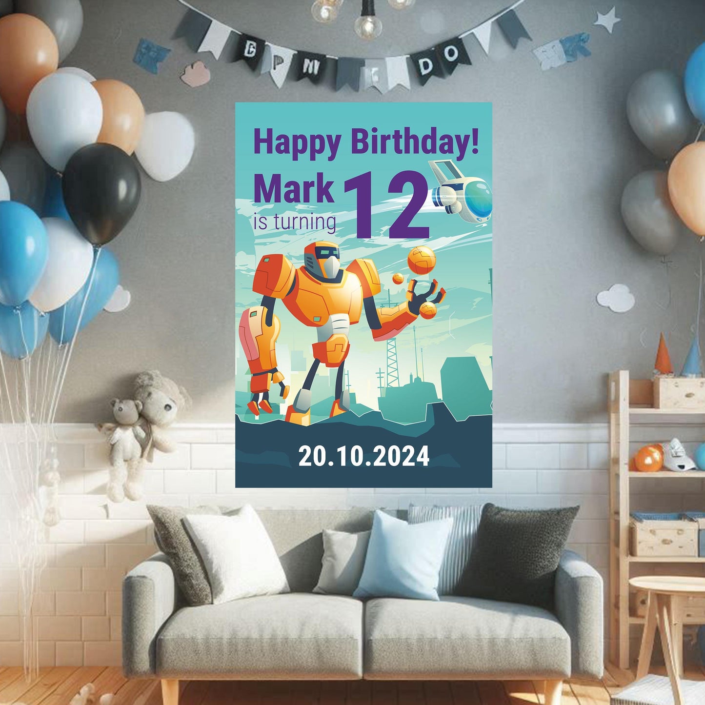 Personalized Birthday Wall Decal | Customizable Party Sticker Decoration | Kids Birthday Photo Wall Mural with Name, Age & Date Options *!