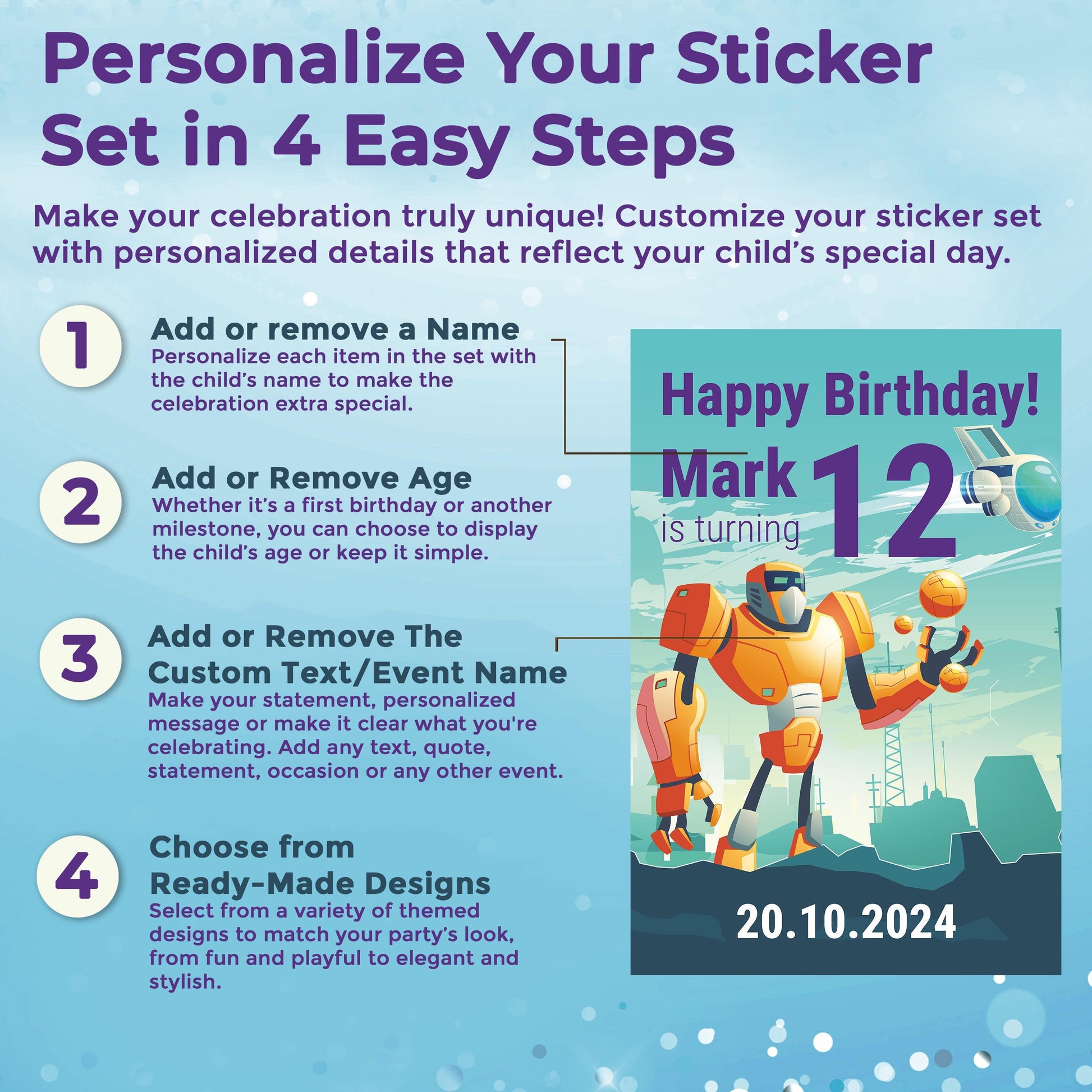Personalized Birthday Wall Decal | Customizable Party Sticker Decoration | Kids Birthday Photo Wall Mural with Name, Age & Date Options *!