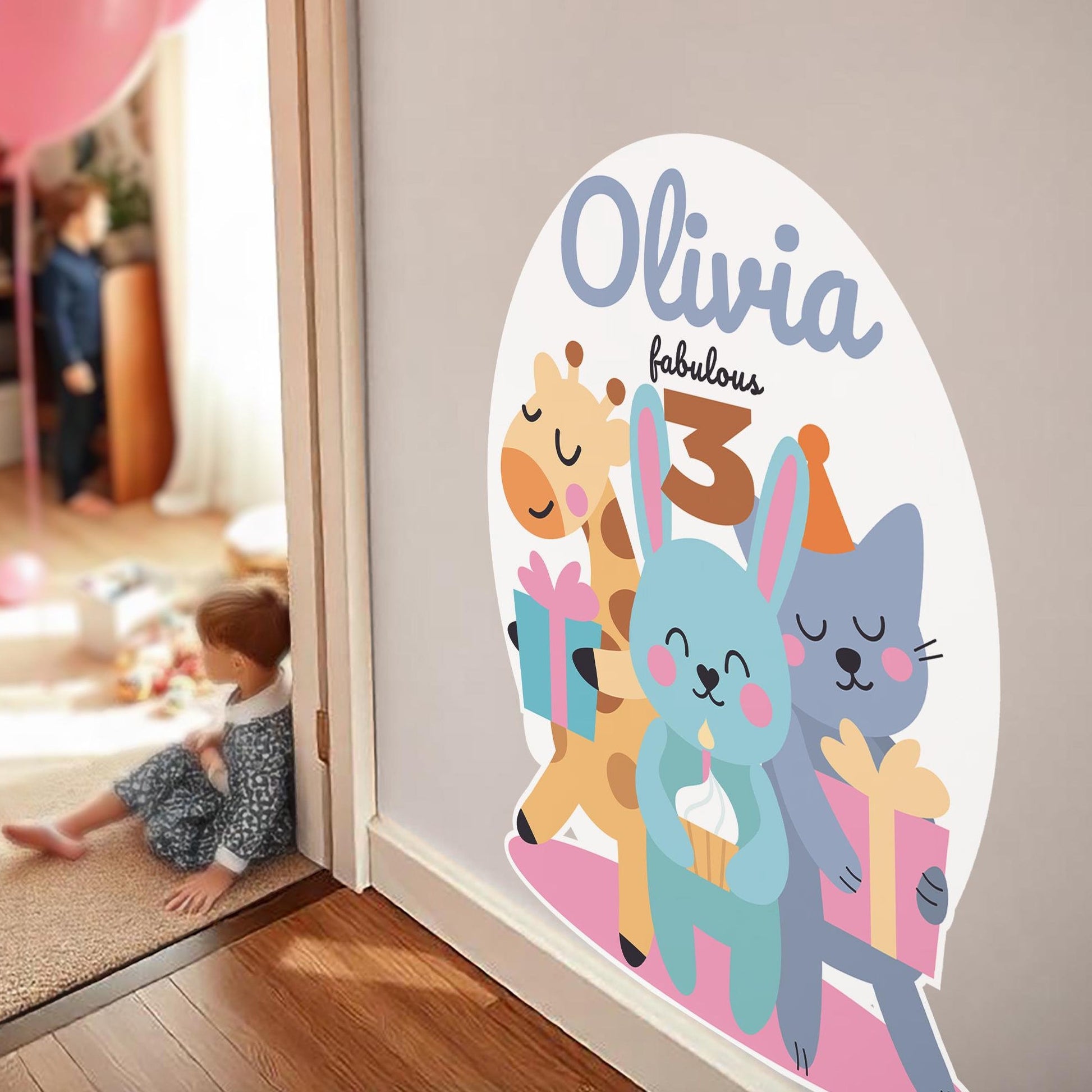 Personalized Kids Birthday Wall Sticker | Custom Name and Age | Cute Animal Theme | Birthday Party Decor | Removable Sticker *!