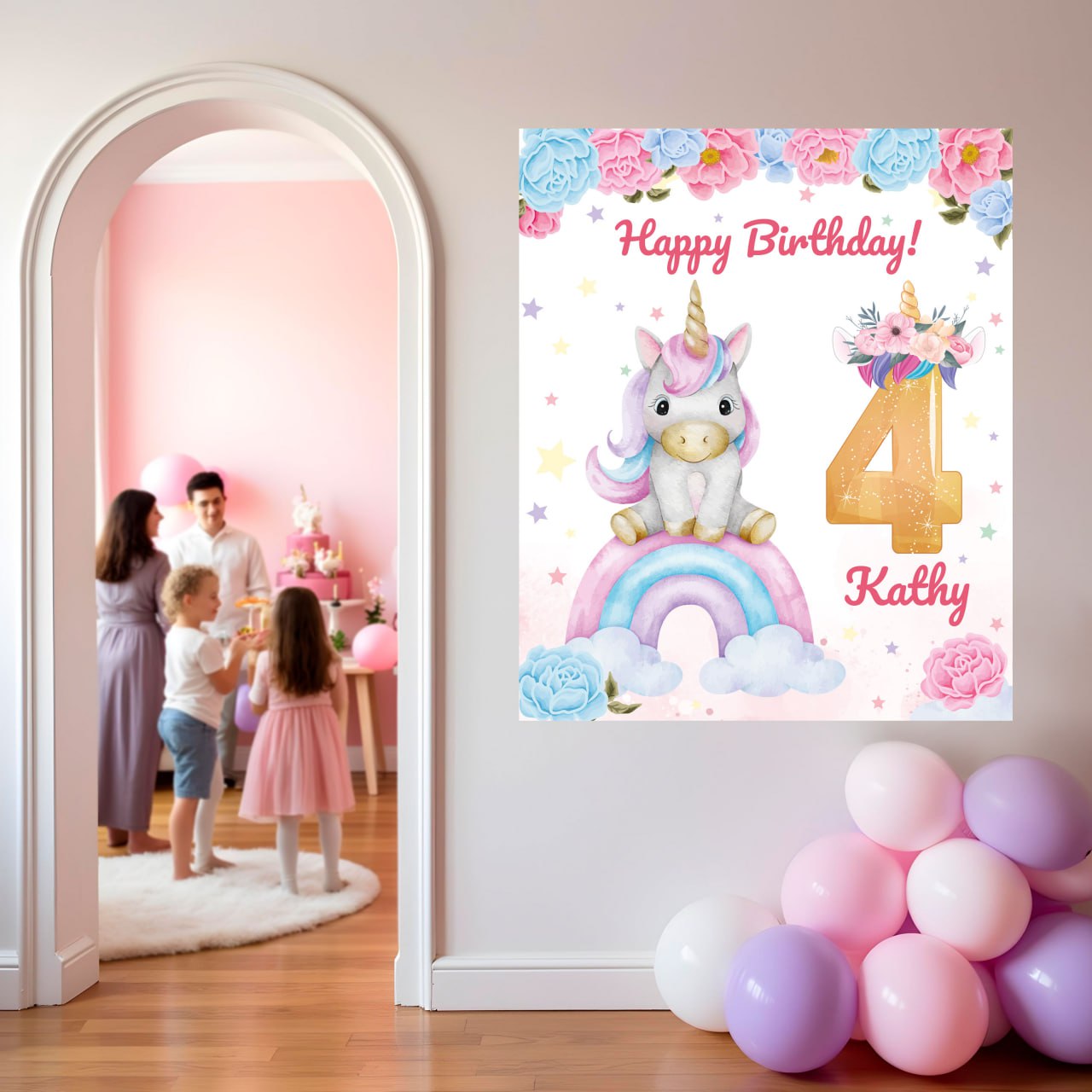 Personalized Unicorn Birthday Party Decal Set
