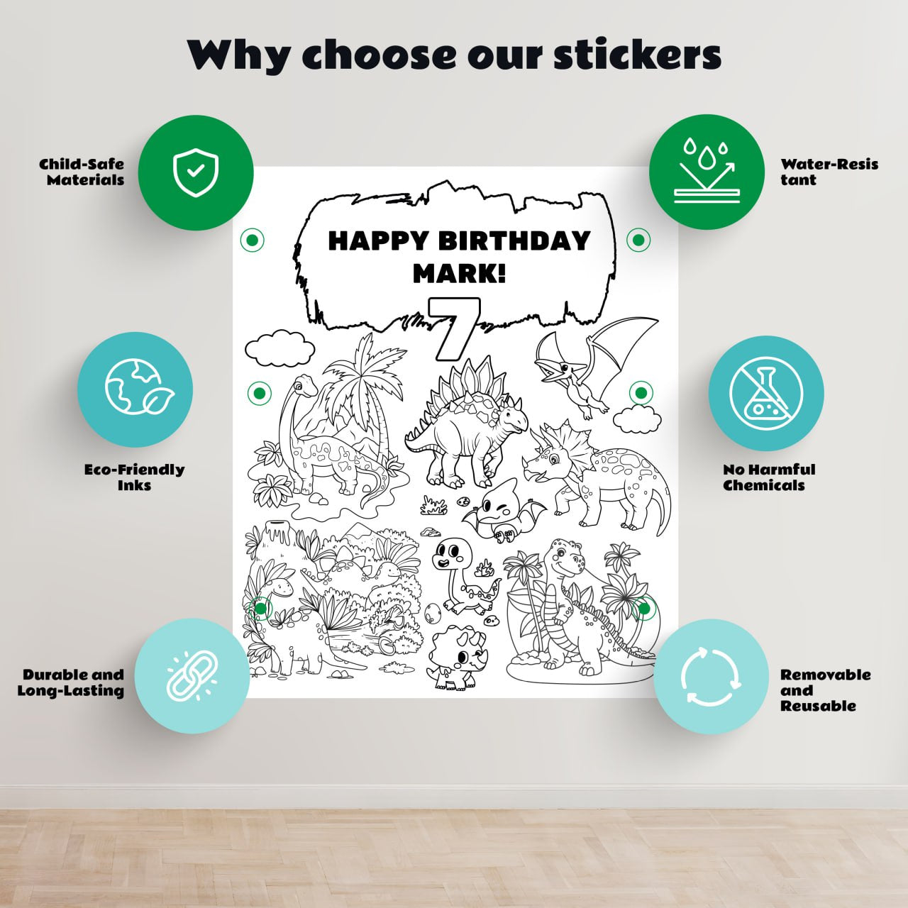 Coloring Dinosaur Birthday Wall Sticker