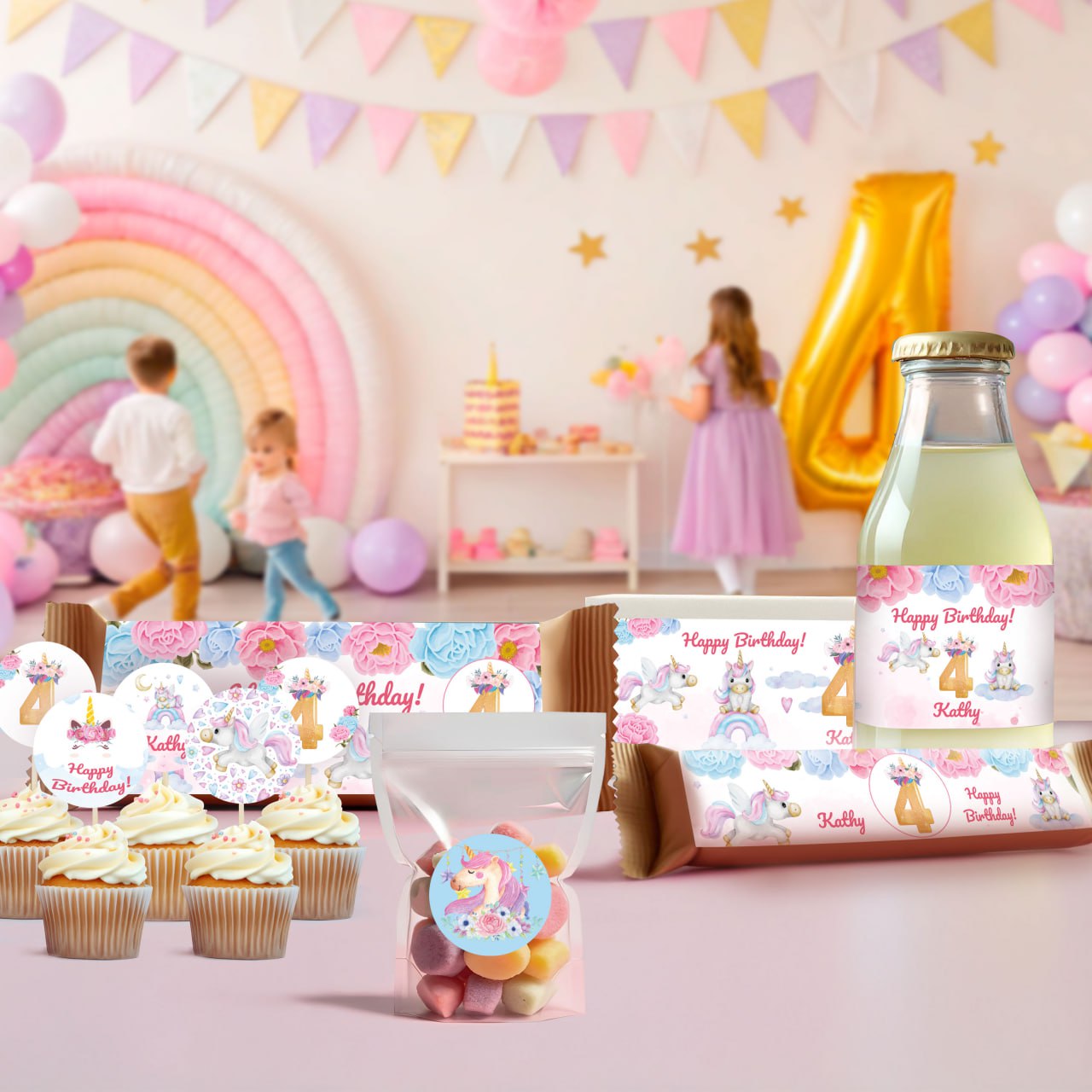 Personalized Unicorn Birthday Party Decal Set